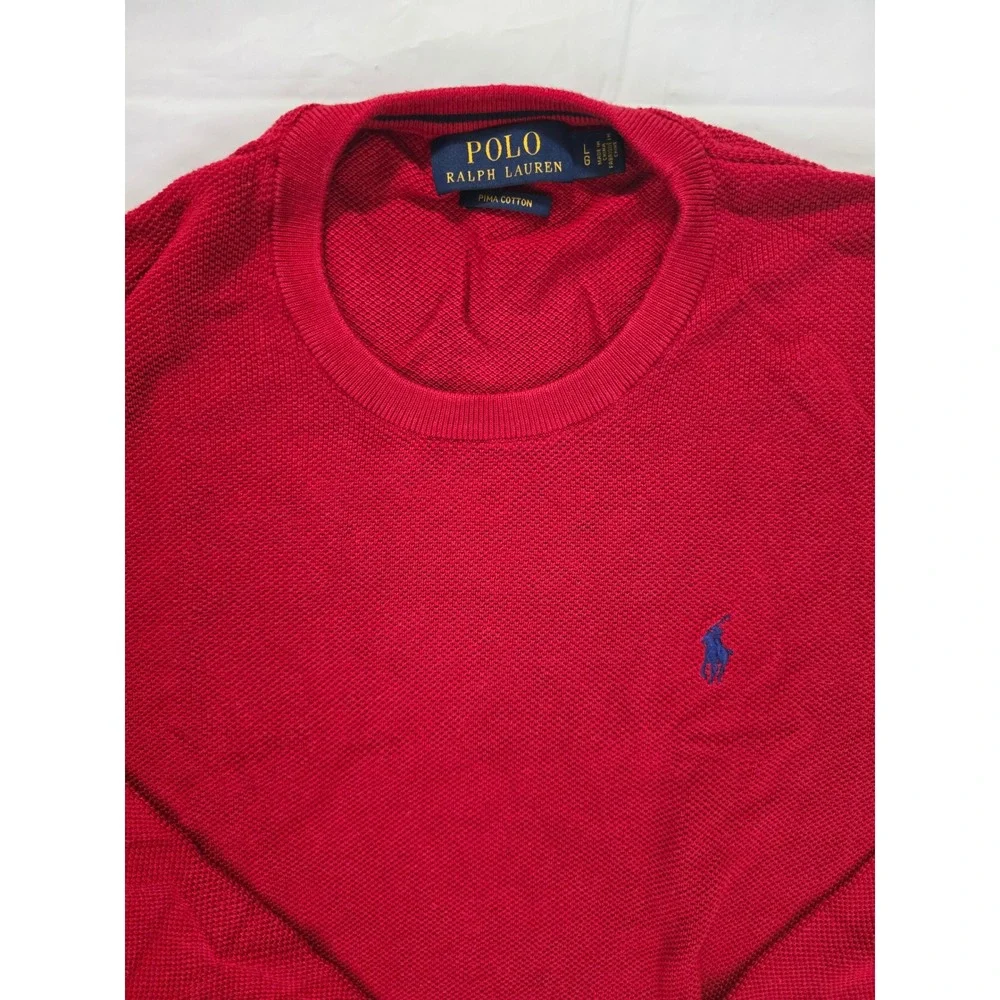 Polo Ralph Lauren Mens Red Pima Cotton Textured Crewneck Sweater Large L
